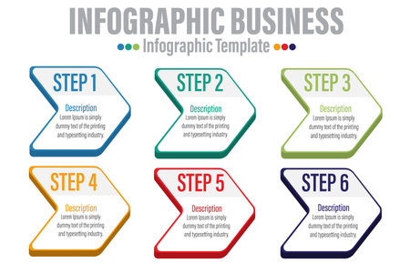 6 Steps infographics number options template with steps, with 6 Steps, Six 6 option 6 label for workflow layout, diagram, business step options, banner, web design.のイラスト素材