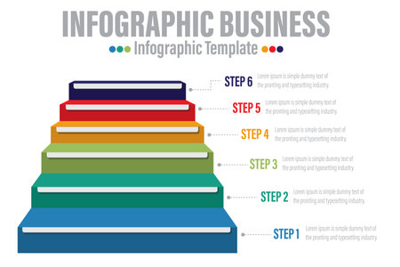 Infographic template. 6 Step design with beautiful colors. Vector timeline elements for presentations.のイラスト素材