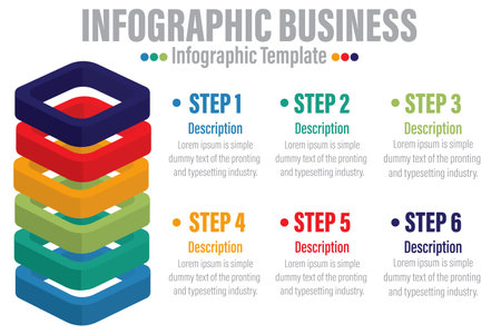 Pyramid Business process infographic template. 3D cube design with 6 steps. Vector illustration.のイラスト素材
