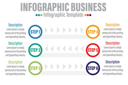 6 Steps, 6 option Modern Timeline diagram with progress circle, presentation vector infographic with circle. Infographic template for business.のイラスト素材