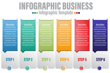 Timeline 6 Steps, six 6 option shape table chart elements with steps,road map,options,milestone,timeline,processes or workflow.Business data visualization.Creative step infographic template for presenのイラスト素材