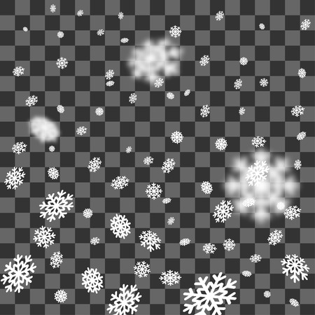 Magical blur storm fantasy snowy weather. Winter snowflakes falling transparent background. Christmas defocused shimmer snow confetti. Snowfall vector illustration frost season. Greeting holiday.のイラスト素材