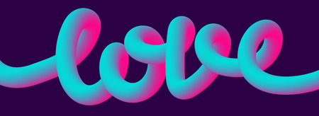 Valentines day romantic love. Horizontal neon blend banner Vector line illustration poster.のイラスト素材