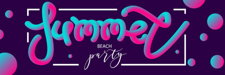 Summer party disco dance. Horizontal neon blend banner Vector line illustration poster.のイラスト素材