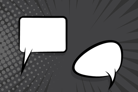 Retro design template. Isolated vector colored illustration. Comic text dialog box cloud. Speech bubble tag. Vector template, blank. Information message. Empty white background. Outline style.のイラスト素材