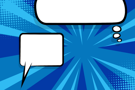 Retro design template. Isolated vector colored illustration. Comic text dialog box cloud. Speech bubble tag. Vector template, blank. Information message. Empty white background. Outline style.のイラスト素材