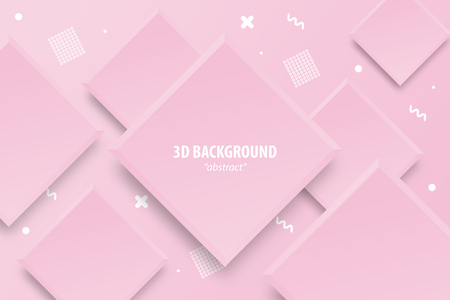 Paper cut pink rose abstract 3d web trendy background. Realistic papercut banner random rhomb square layers. 3d backdrop. Concept material design. Minimalist geometric cover template.のイラスト素材