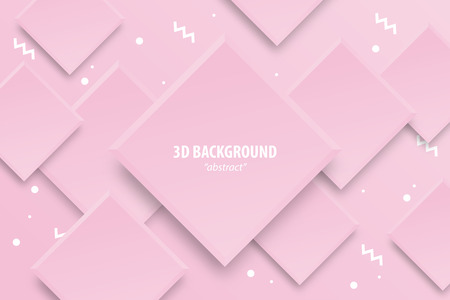 Paper cut pink rose abstract 3d web trendy background. Realistic papercut banner random rhomb square layers. 3d backdrop. Concept material design. Minimalist geometric cover template.のイラスト素材
