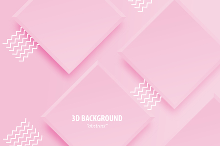 Paper cut pink rose abstract 3d web trendy background. Realistic papercut banner random rhomb square layers. 3d backdrop. Concept material design. Minimalist geometric cover template.のイラスト素材