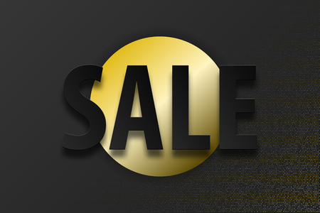 Paper cut dark black abstract 3d web trendy background. Realistic papercut gold halftone banner. 3d backdrop. Concept material design. Minimalist cover template. Black Friday Sale discount.のイラスト素材