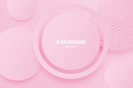 Paper cut pink rose abstract 3d web trendy background. Realistic papercut banner random circle layers. 3d backdrop. Concept material design. Minimalist cover template.のイラスト素材