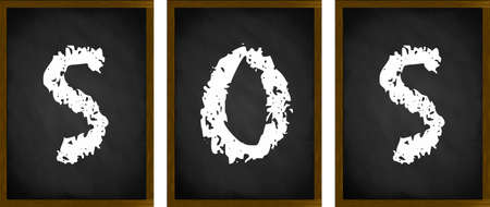 SOS sign on framed blackboardsの写真素材