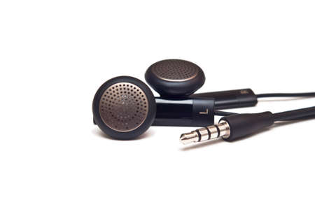 Pair of black mobile headphones isolated on white