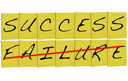 Success and failure concept on yellow notesの写真素材
