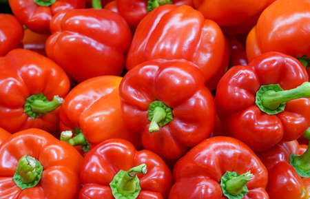Photo of red peppers in the store.