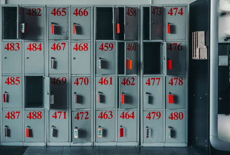 Photo of gray lockers in the store.の写真素材