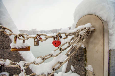 A photograph showing locks hanging from chains. A symbol of love and long life.の写真素材
