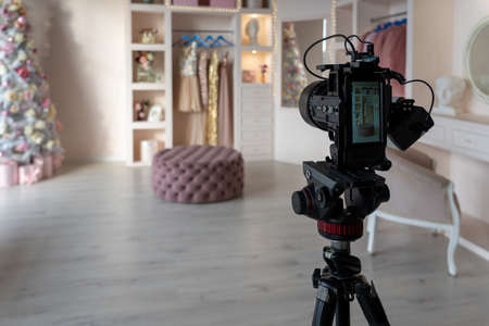 Video filming for stocks in a beautiful studio on a modern camera.