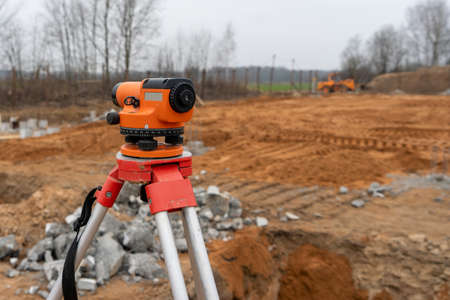 Photo of a level at the background of construction site on the street.の写真素材