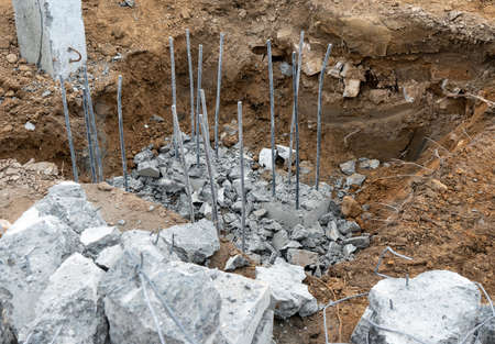 photograph of foundation elements at a construction site.の写真素材