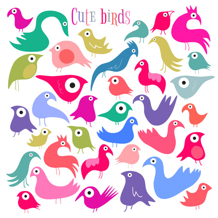 Vector set of cute cartoon birdsのイラスト素材