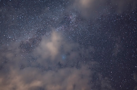 Night sky with stars and milky way in the universe. Long exposure photograph.の写真素材