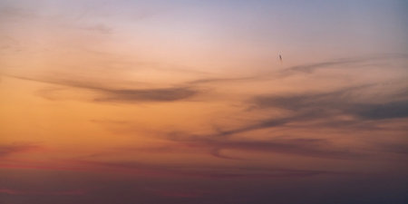 Beautiful sky with clouds at sunset. Panoramic view.の写真素材