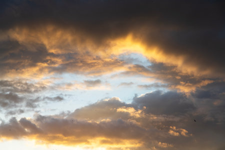 Cloudscape, Colored Clouds at Sunset near the Ocean, Backgroundの写真素材