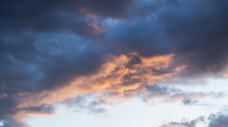 Sky with clouds at sunset. Nature background. Panoramic view.の写真素材