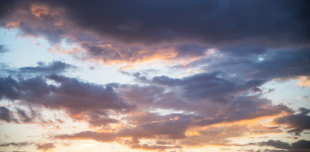 Cloudscape, Colored Clouds at Sunset near the Ocean, Backgroundの写真素材
