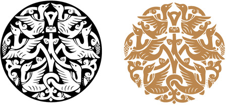 Birds round ornamentのイラスト素材