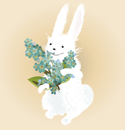 Bunny with forget-me-not flowersのイラスト素材