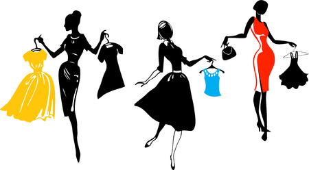 Fashionable girls shoppingのイラスト素材