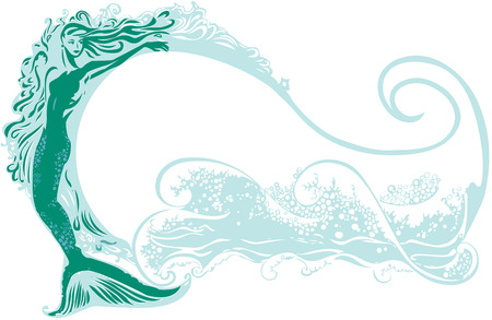 Mermaid with a wave backgroundのイラスト素材