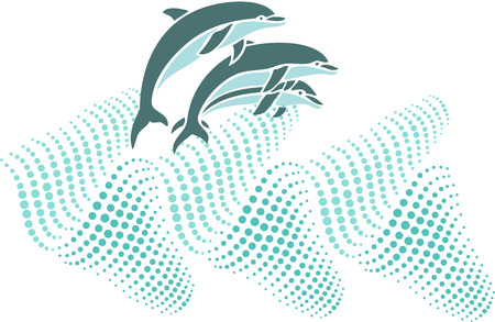 Dolphins jumping on wavesのイラスト素材