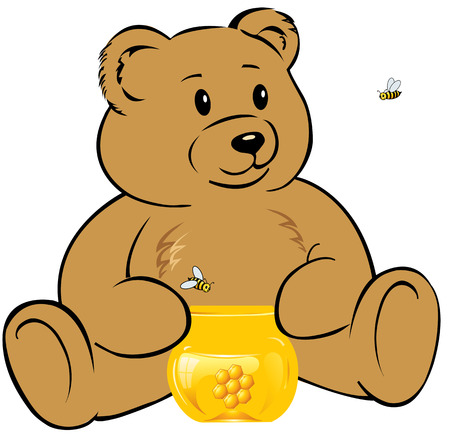 Teddy bear with a jar of honeyのイラスト素材