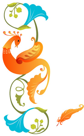 Colourful Firebird fairytale folklore ornamentのイラスト素材
