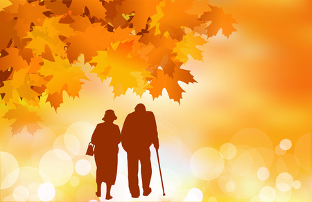 Golden age, senior couple in autumnのイラスト素材