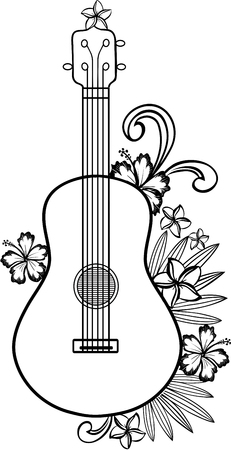 Ukulele guitar with Hawaiian flowersのイラスト素材