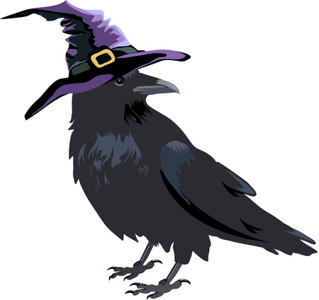 Halloween crow in a witch hatのイラスト素材