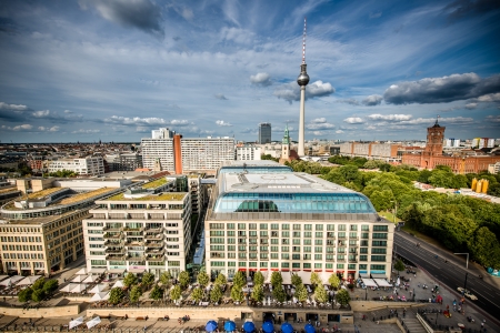 Aerial bird eye view of the cityscape of Berlin, Germany on the clear summer dayのeditorial素材