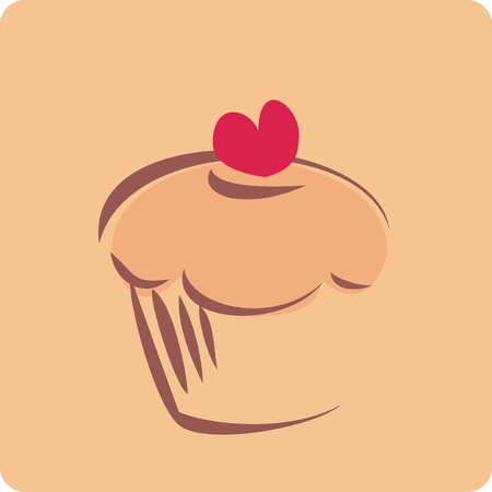 Sweet retro cupcake silhouette with red heart on background.のイラスト素材