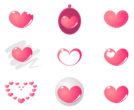 Vector heart shape in 9 combinations isolated on white backgroundのイラスト素材