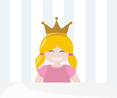 Spoiled little blond princess. Girl in a pink dress with a gold crown. のイラスト素材