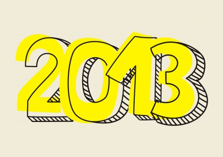 New Year 2013 hand drawn doodle sign or number symbol draft with yellow highlighter. Highlighting message with beige background color. のイラスト素材