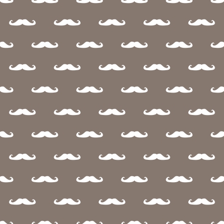 Vintage seamless pattern, texture or background with beige curly mustache on retro dark brown background. のイラスト素材