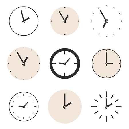 Clock vector icon set  Beige and black clocks illustration collection isolated on white backgroundのイラスト素材
