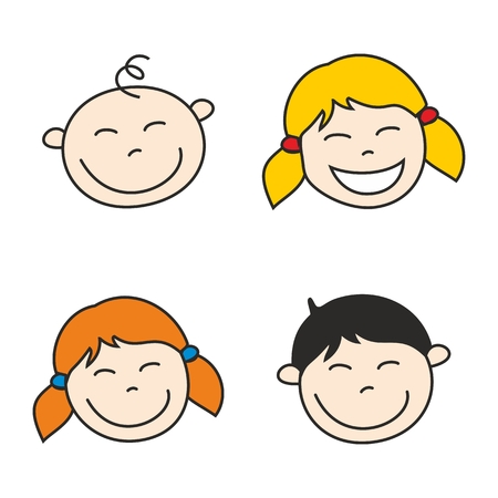 Happy kids hand drawn vector illustration isolated on white background のイラスト素材