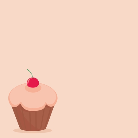 Cherry vector cupcake on pink backgroundのイラスト素材