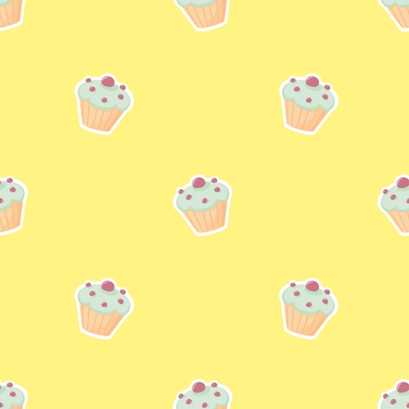 Tile vector pattern with cupcake on yellow backgroundのイラスト素材